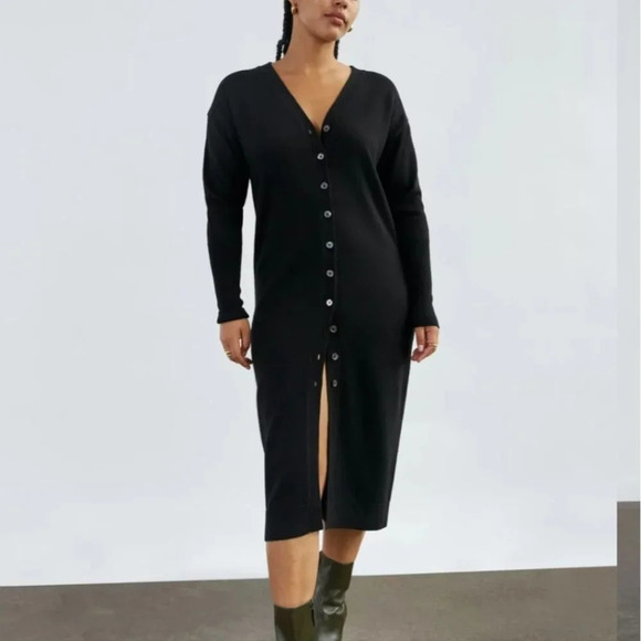 Aritzia wilfred sweater dress utopia vneck cardigan midi merino wool black small - Picture 1 of 11